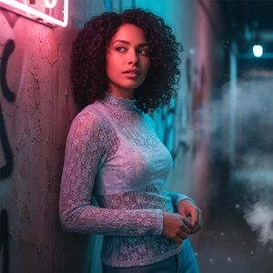 Easel Y2K Mesh Lace Floral Long Sleeve 90s Top L | grey blue